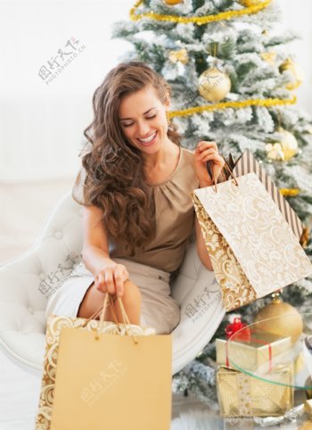 圣诞节购物美女图片