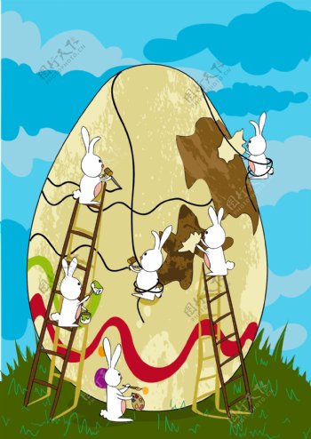 复活节装饰彩蛋的兔子们