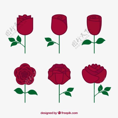 手绘扁平风格红玫瑰装饰图标