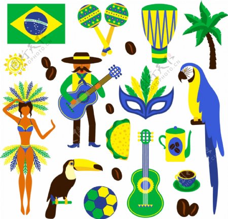 巴西狂欢节和足球海报矢量素材