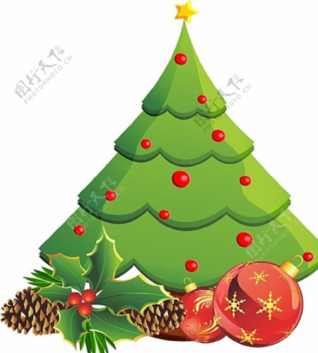圣诞树松果彩球矢量素材图片
