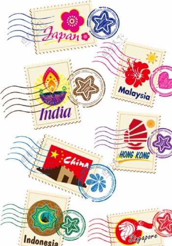 世界各地邮戳设计矢量素材