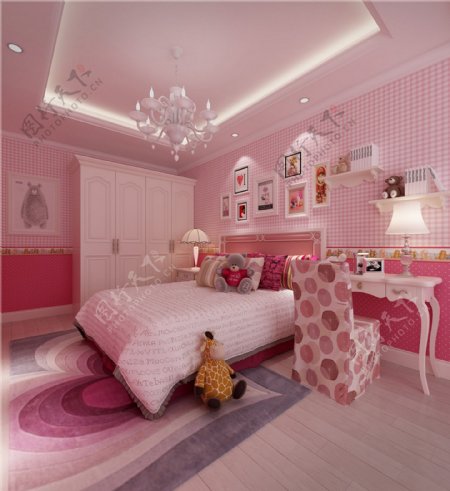 欧式粉色卧室大床背景墙设计图