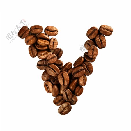 咖啡豆组成的字母V图片