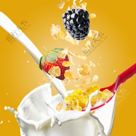 水果牛奶玉米片图片