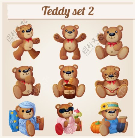 9款卡通泰迪熊玩具矢量素材