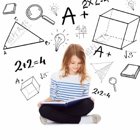 几何数学与看书的女孩图片