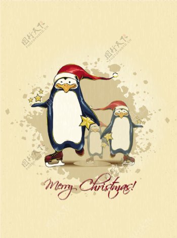 圣诞节插画矢量与企鹅