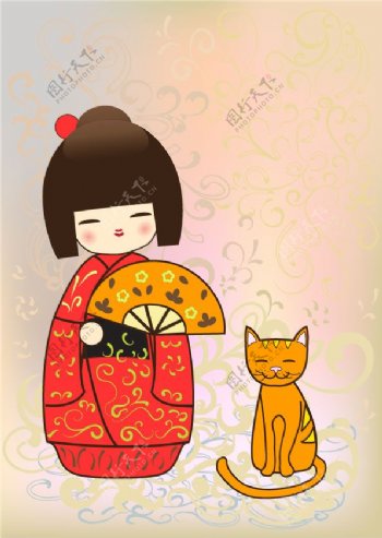 日本女娃與貓