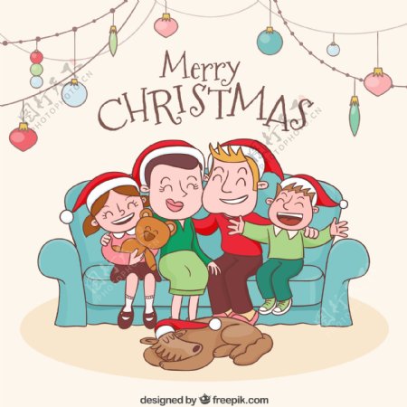 圣诞家庭的可爱插图