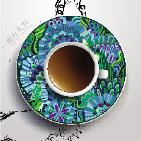 彩色花纹咖啡杯