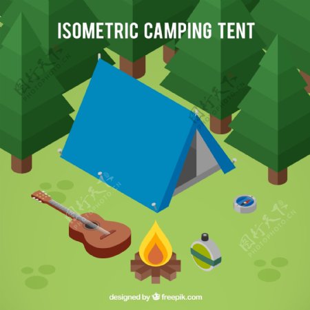 三维的野营帐篷和艳遇的元素