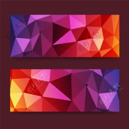 彩色的现代像素横幅或标题设置三角形低聚概念为你的文字或设计准备好的矢量横幅
