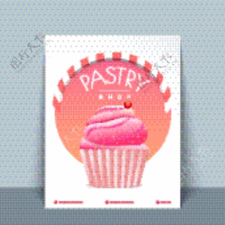 糕点店的传单海报模板或甜蛋糕插画设计