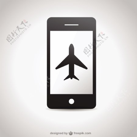 黑色飞机在智能手机屏幕上