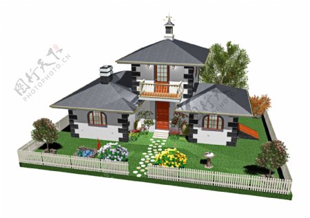 3D花园别墅模型设计图片