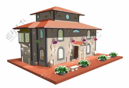 3D花园洋房模型图片