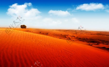 橙色沙漠风景与天空