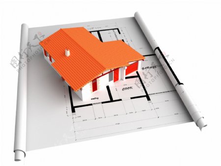 建筑图纸上的房子模型
