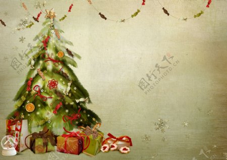 卡通圣诞树与礼物图片