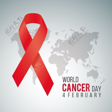 灰色背景与红丝带世界癌症日