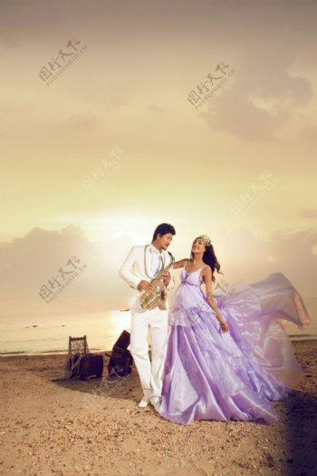唯美海边婚纱摄影图片