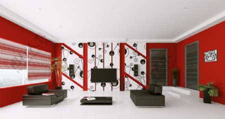红色调客厅设计