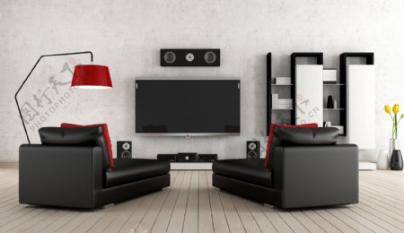 华丽客厅里的沙发和电视图片