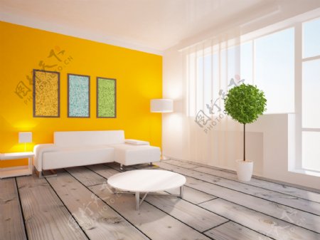 黄色墙壁客厅装潢设计