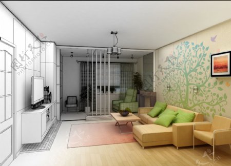 简约客厅设计3D效果图