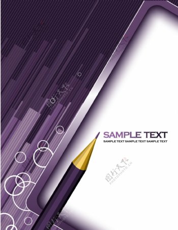 铅笔插图紫色背景设计