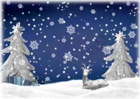 卡通雪花与圣诞树背景图片
