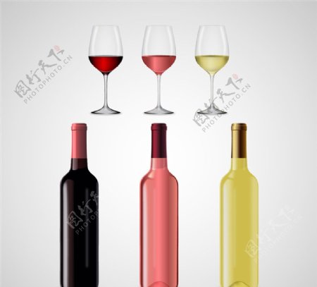 葡萄酒和酒杯设计矢量图