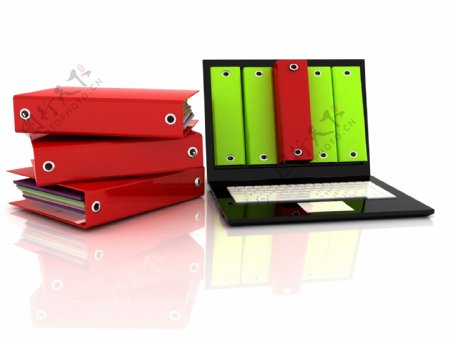 红色的文件夹和笔记本电脑图片