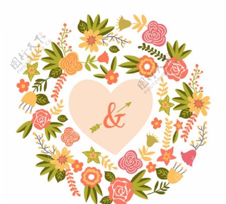 彩色花卉婚礼海报矢量素材