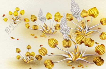 金色装饰花卉背景墙
