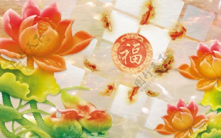 中国风玉雕花卉电视背景墙设计素材