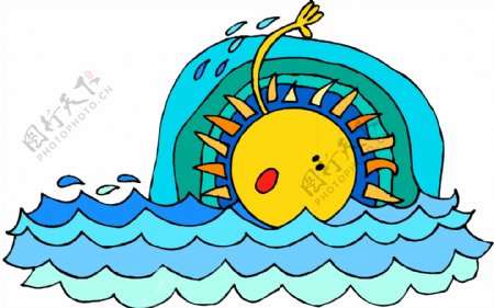 游泳的太阳插画
