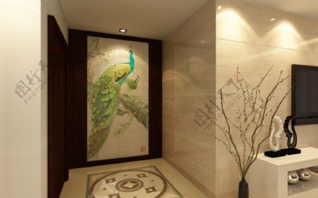 背景墙设计尚佳品革中式经典孔雀
