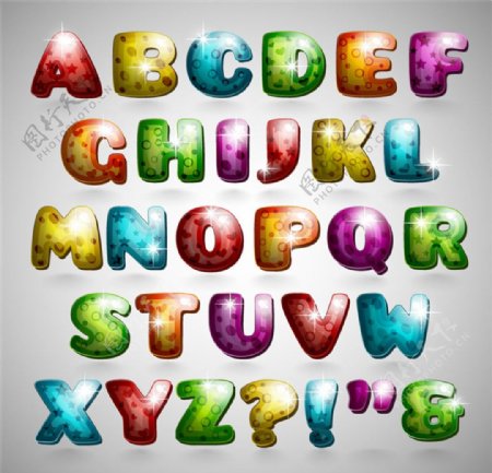 彩色质感字母设计矢量图
