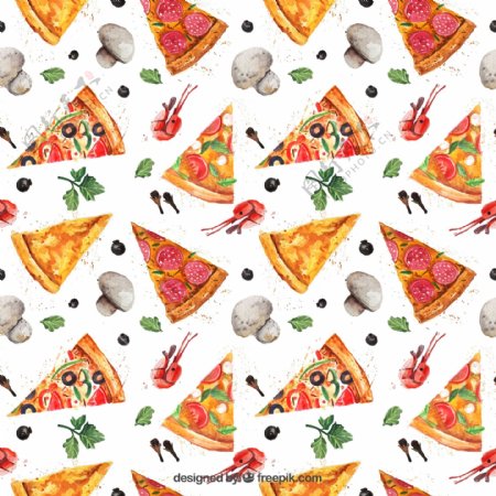 三角披萨和蘑菇无缝背景矢量图