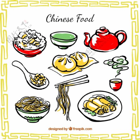 彩绘中国食物矢量素材