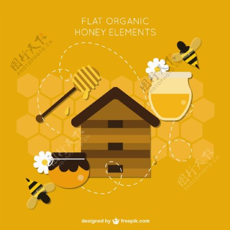 关于蜂蜜的扁平元素