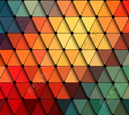 彩色渐变三角形拼贴背景图片