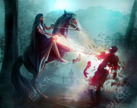 骑马的武士CG插画图片