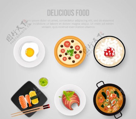 6款美味食物俯视图矢量素材