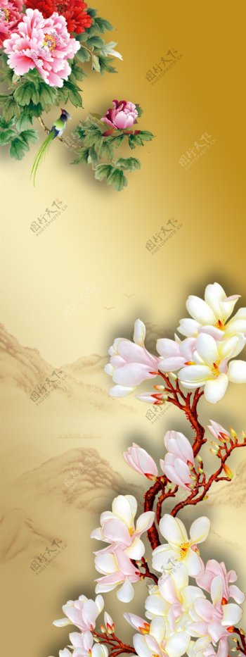 中国风古典花朵展板背景