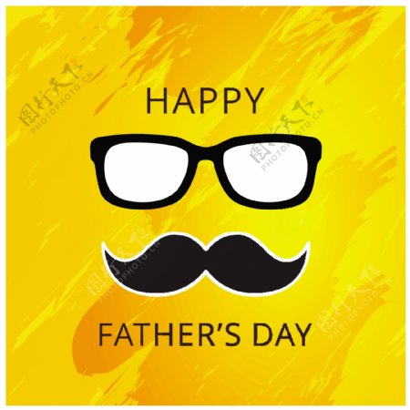 父亲日快乐眼镜胡子图形黄色背景