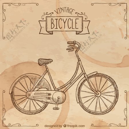 老式的背景与一个手工绘制的自行车