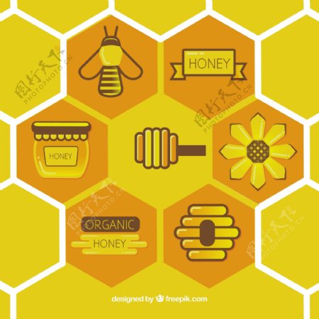 蜂巢背景蜜蜂元素素材